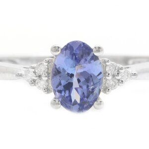 1.85 Carat Natural Blue Tanzanite and Diamonds in 14K Solid White Gold Ring